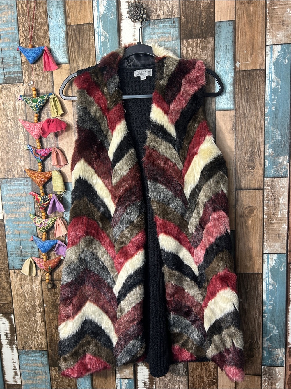 Joseph A  Multi-Color Chevron Faux Fur Vest